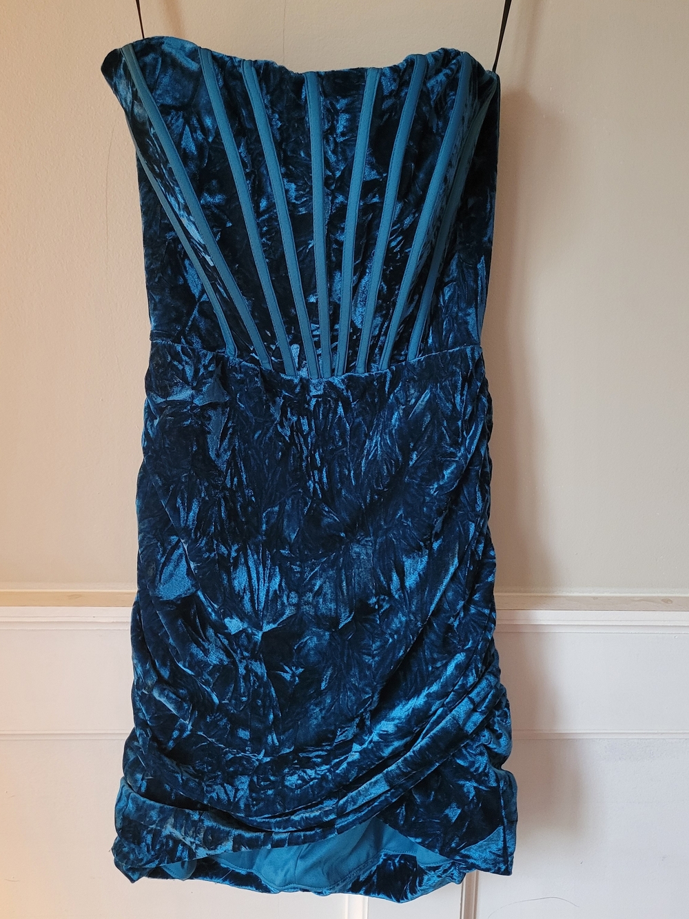Alyce Paris Deep Teal Crushed Velvet Strapless Cocktail Dress Size 0